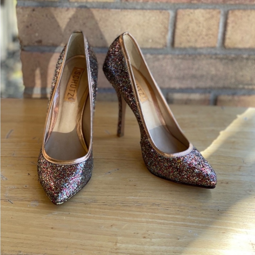 Schutz Delila Women’s Size 6 Multicolor Glitter Sparkle Pointed Toe Heels Pumps - Picture 4 of 12